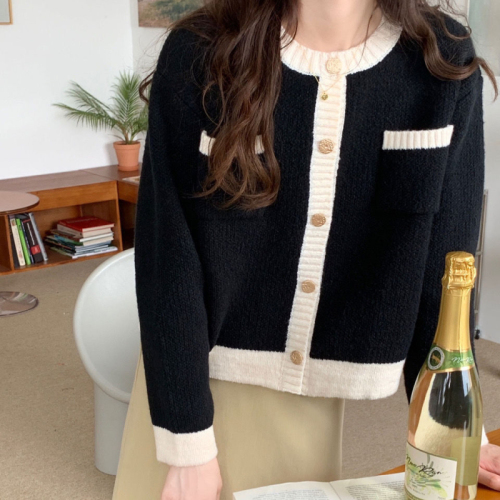 French style soft and waxy style sweater, new trendy style, feminine style, short style, color matching, small fragrant style jacket