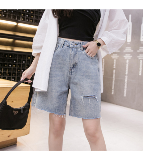 Denim shorts for women in summer, high-waisted, loose, Hong Kong style, straight-leg, wide-leg mid-length pants