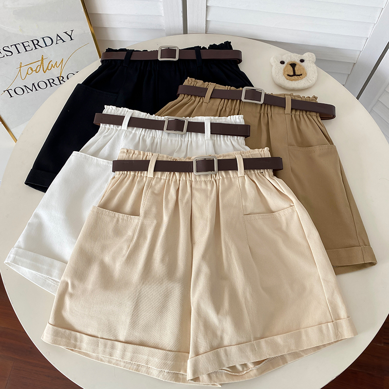 Real shot and real price summer high waist black shorts trendy loose casual straight wide leg work pants for women