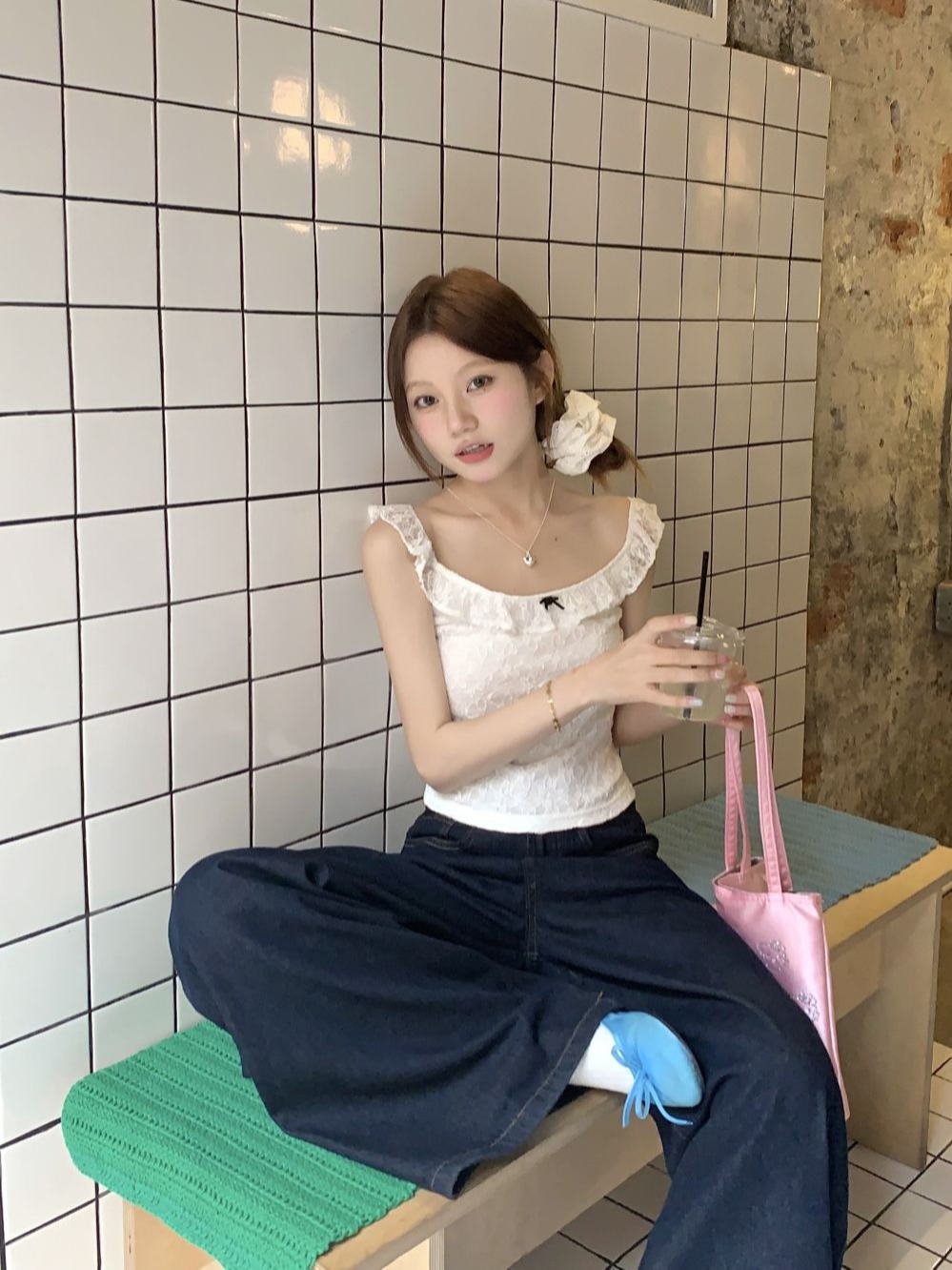 實拍三標齊花邊彈力蕾絲背心女夏季修身顯瘦飛袖疊穿上衣
