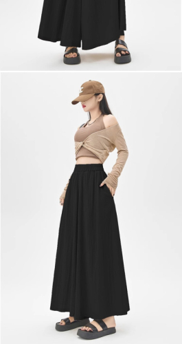 Original fabric does not shrink 2024 pleated cotton and linen wide-leg pants for women, Yamamoto pants, loose slimming casual pants and skirts