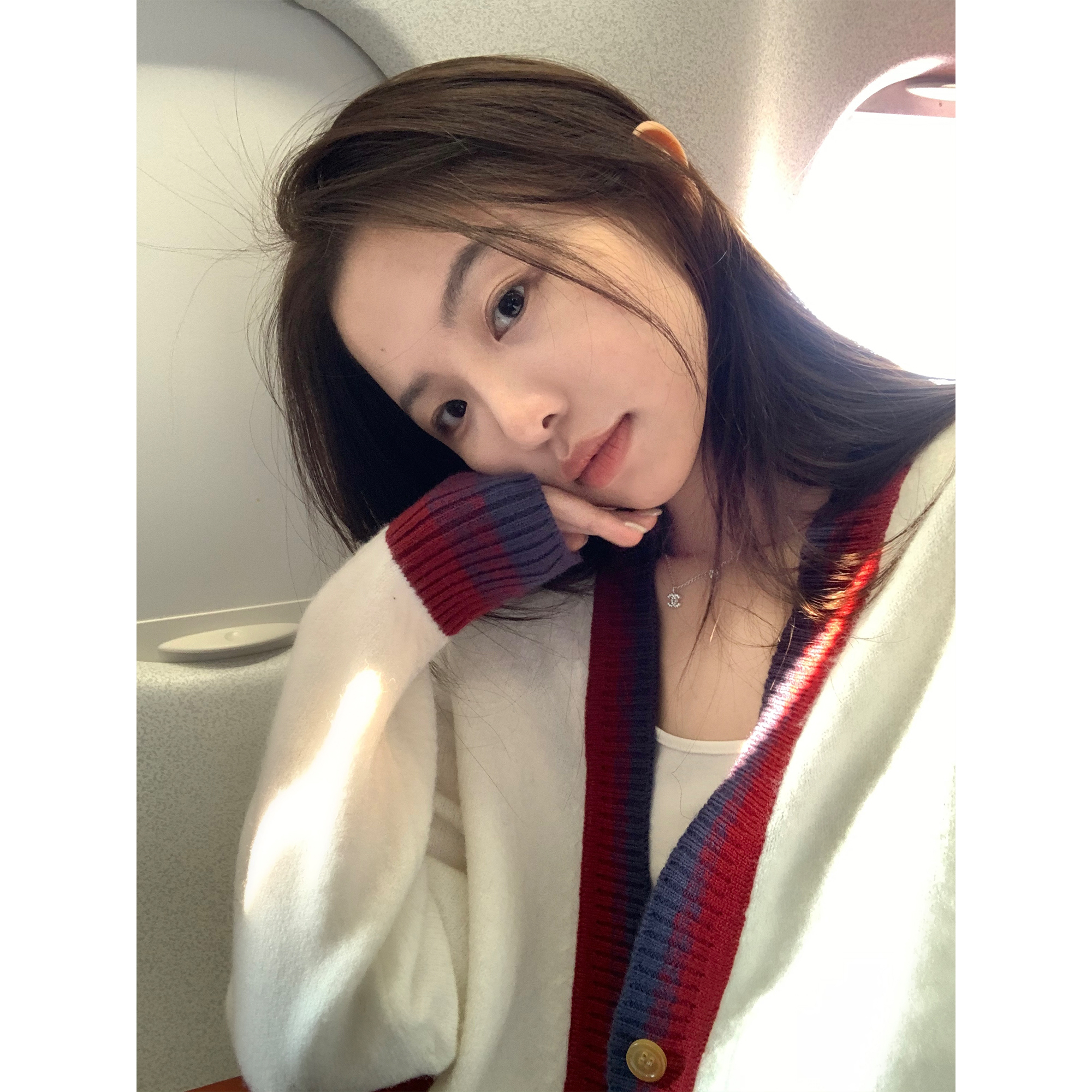 日系韓國復古寬鬆開衫外套秋天鬱金香 少女感 浪漫V領針織毛衣
