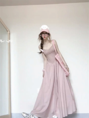 法式蕾絲花邊吊帶連衣裙女2024年夏顯瘦長款裙子