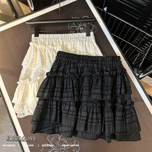 Real shot French lace splicing cake skirt skirt women's ballet style skirt high waist A-line skirt white short skirt