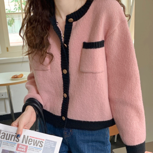 French style soft and waxy style sweater, new trendy style, feminine style, short style, color matching, small fragrant style jacket