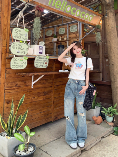 Actual shot of cherry cake~Korean chic summer simple short printed T-shirt top