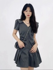 2024年新款高級感polo裙綠色襯衫連衣裙子夏季短裙設計感早春女裝