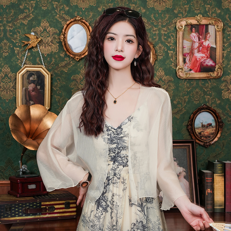 Already shipped 2024 summer new mesh anti-shape shawl tops for women with suspender skirts
