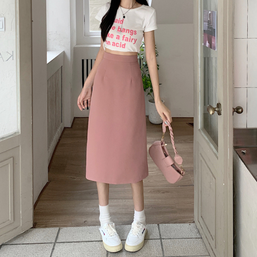 Real shot ~ High Waist Hip Skirt 2024 Gentle Mid-length Skirt Summer Korean Style Slim Versatile Skirt A-Line Skirt