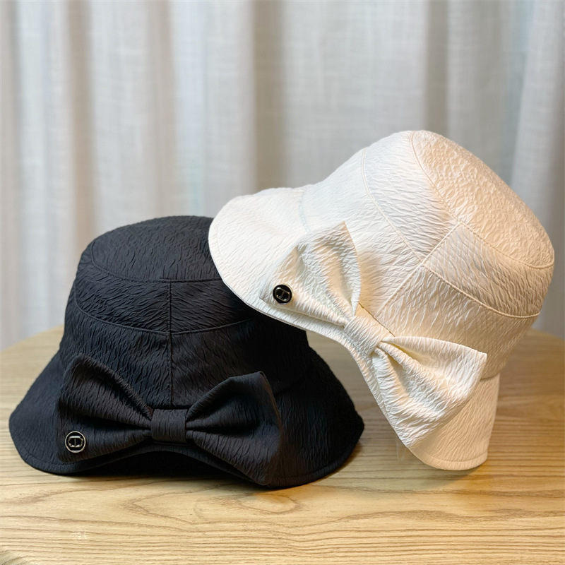 New hat women's spring and autumn bow basin hat Korean style fashionable face small fisherman hat can be tied into a ponytail sun hat