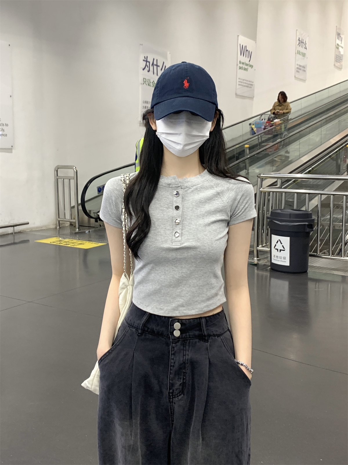 實拍 夏季韓版修身插肩金屬扣設計感短款純棉短袖T恤上衣女