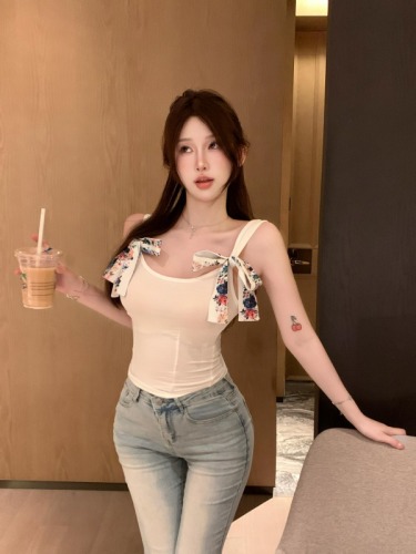 Real shot of summer new style hottie lace-up bow slim vest top for women