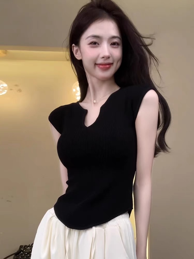 法式背心女夏天設計感小眾修身別致不規則V領上衣