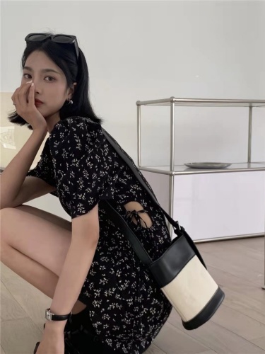 Korean summer new style French elegant retro temperament floral skirt fresh and gentle dress