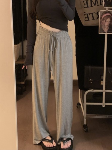 Actual shot ~ bud high waist modal drapey wide leg pants for women Korean style loose casual floor mopping pants