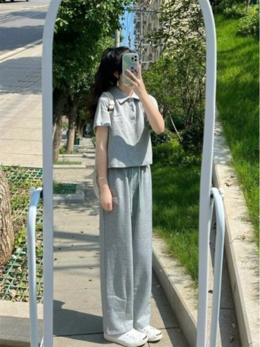 盐系运动套装夏季学生韩版宽松POLO短袖长裤跑步休闲两件套