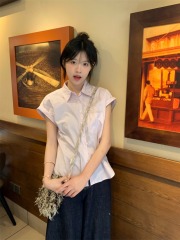 Summer New KOREAN Style Design Striped Sleeveless Shirt Fashion Loose Small Flared Sleeve Unique Top