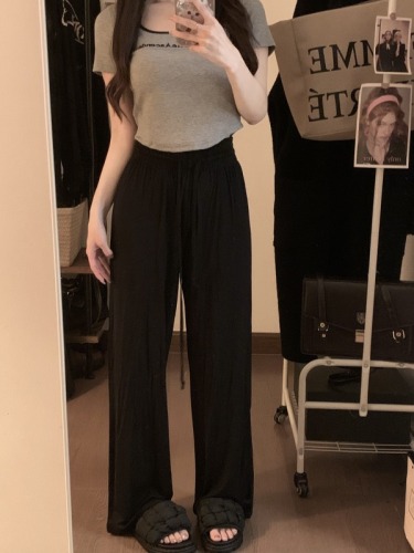 Actual shot ~ bud high waist modal drapey wide leg pants for women Korean style loose casual floor mopping pants