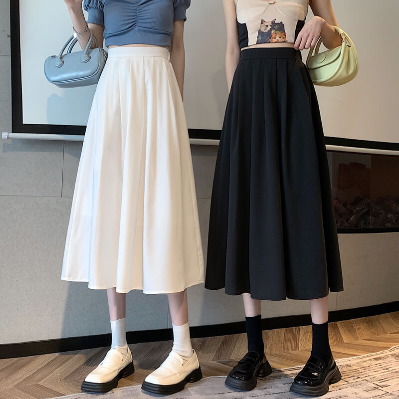 White Pleated Half-Skirt Spring Women's New High-Waisted A-Line Maxi Skirt Umbrella Dress
