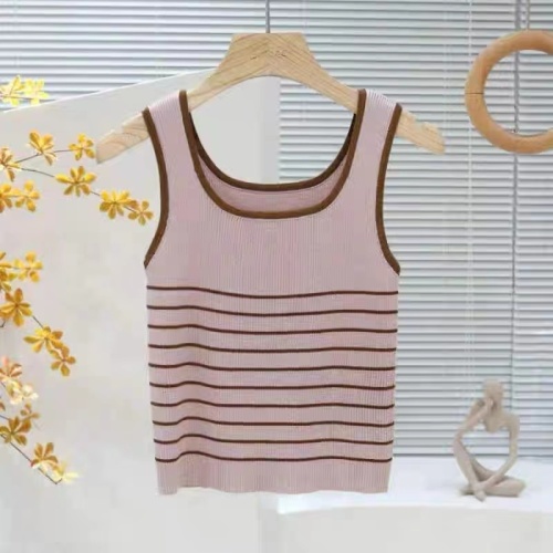 WX order striped color matching threaded knitted camisole slim fit inner wear sleeveless top for women