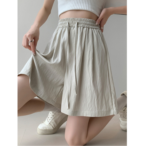 Ice silk trousers women's summer thin style outer wear elastic waist slimming loose casual wide leg sports shorts