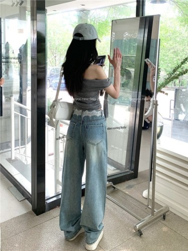 Photographed~ Custom Lace Waist Small Sparkling Diamond Straight Leg Loose Wide Leg Pants for Women Spring and Autumn Style