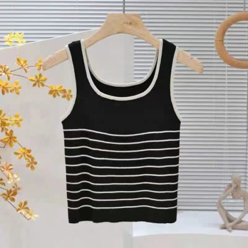 WX order striped color matching threaded knitted camisole slim fit inner wear sleeveless top for women