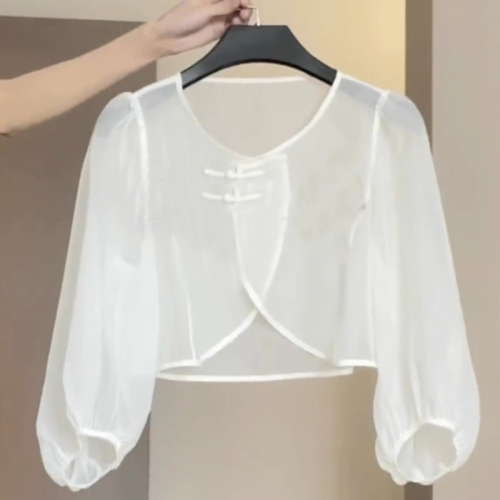 Chiffon sun protection clothing for women Xia Xin Chinese three-quarter sleeve thin cardigan coat French shawl blouse