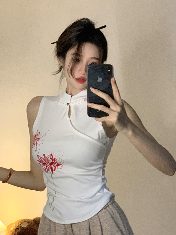 原創~實拍~國風系列~印花顯瘦修身無袖背心女夏