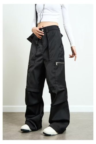 冲锋裤女夏季美式高街小众设计感户外防水登山裤拉链微喇裤子