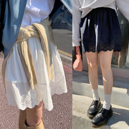 Korean chic retro niche sweet college style versatile lace elastic waist skirt short skirt
