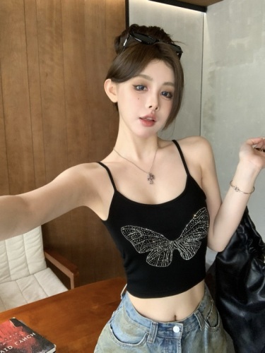 Real shot of butterfly hot diamond camisole female summer pure lust sweet hottie sexy tube top top Thai style niche inner wear