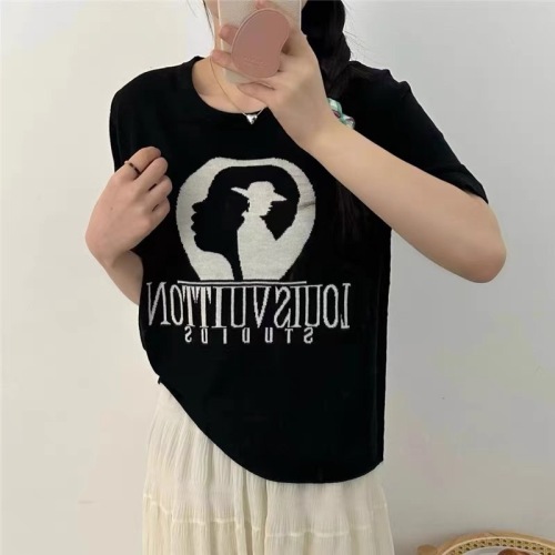 Summer thin knitted ice silk short-sleeved T-shirt for women 2024 new summer short-sleeved T-shirt top