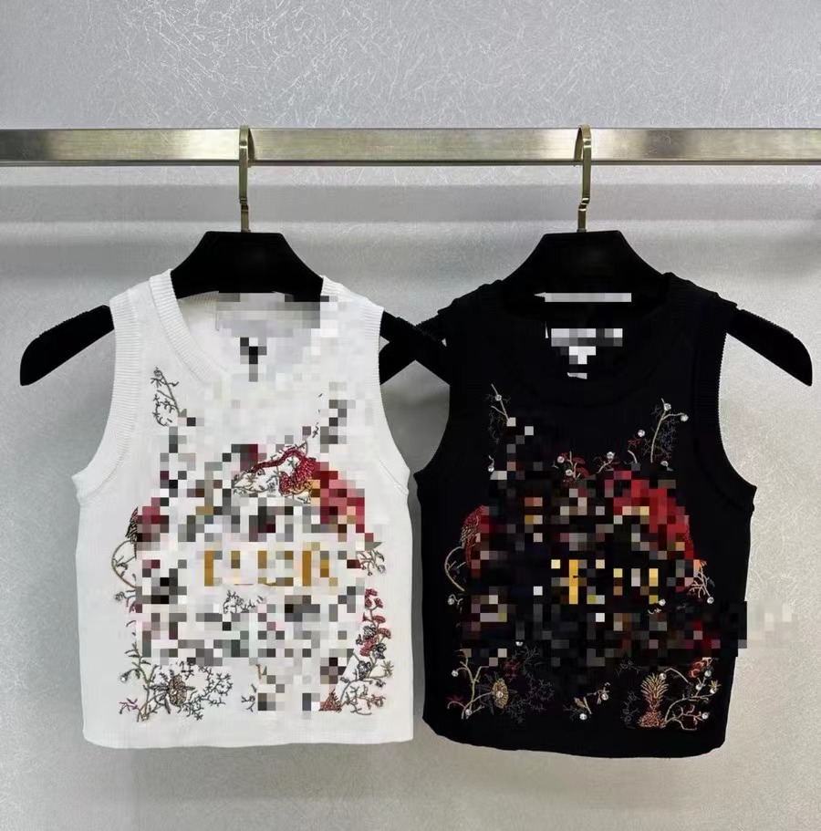 夏季新款重工刺繡花朵背心女寬鬆顯瘦百搭無袖t恤上衣潮