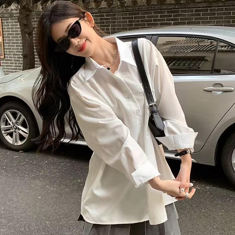 Shirt tops for women spring and autumn new Korean style loose and versatile outer wear white shirt
