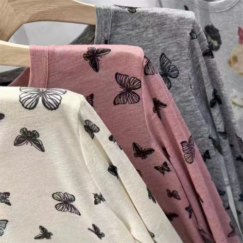 Butterfly Print Round Neck Versatile Long Sleeve Slim T-Shirt Women's Spring Slim Casual Bottoming Top