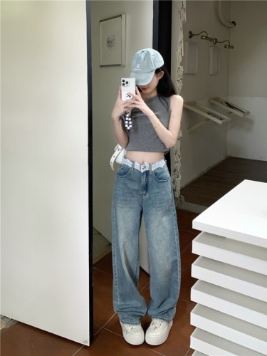 Photographed~ Custom Lace Waist Small Sparkling Diamond Straight Leg Loose Wide Leg Pants for Women Spring and Autumn Style