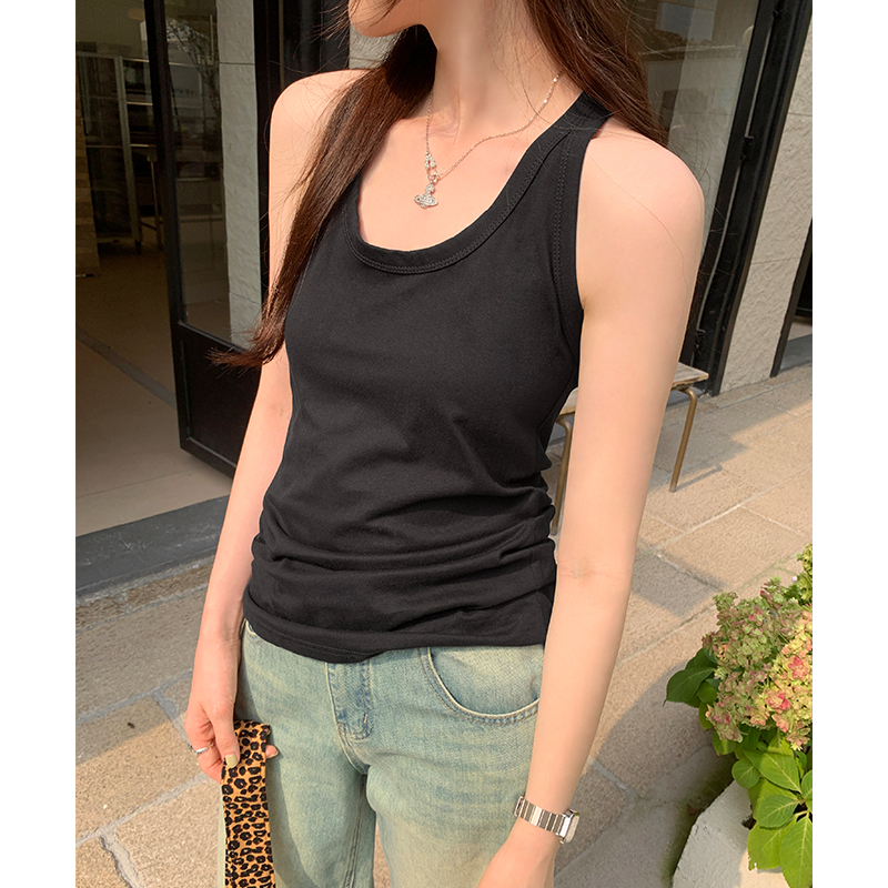 Actual pictures of pure cotton slim fit design I-shaped vest for women 2024 summer new solid color anti-exposure bottoming for beautiful back