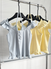 Photographed Tea Girl Fashion Pure Desire T-shirt Women Summer Minority Lace Splicing Tank Top Blouse