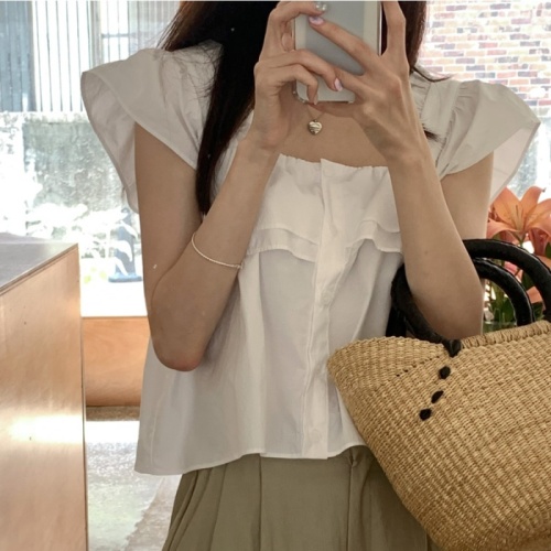 Korean chic French style chic square neck flying sleeve shirt doll small shirt petite top