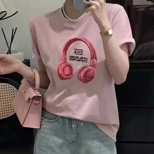 韩版时尚卡通耳机印花休闲百搭字母T恤上衣女