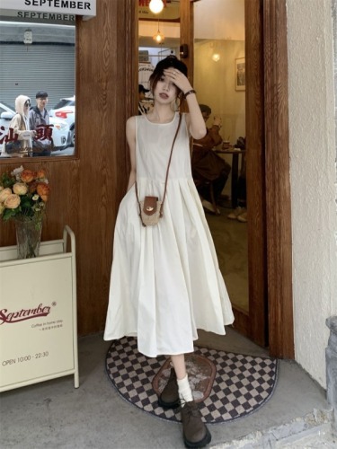 Lower zipper Korean new style women's tea break French white sleeveless dress small slim vest skirt