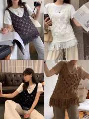 Women's Spring and Summer New Retro Stylish Lacy Fringe Cardigan Vest, Layered with Camisole, Wear as Outerwear on Top