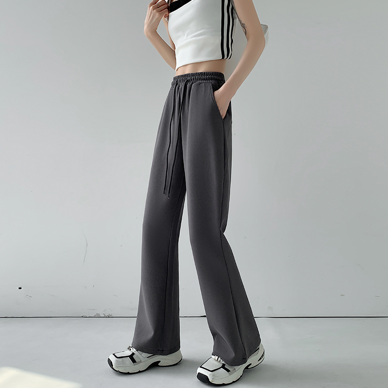 Women's Spring New Deep Gray Micro-Platform Casual Pants, Fat Sister Mm High-Waisted Elastic Slimming Sports Sweatpants Trendy