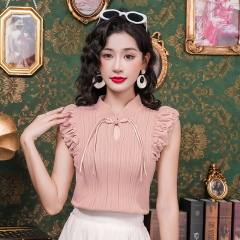 新中式盤扣冰絲t恤女2024新款夏季國風女裝氣質無袖背心上衣