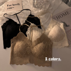 Real shot of summer lace beautiful back with camisole, latex breast pads, slim fit, traceless backless top, tube top