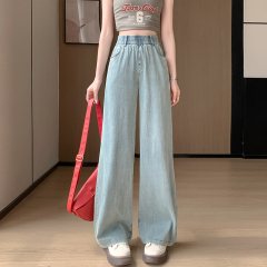 Real shot of Tencel jeans women's summer thin 2024 high-waist slim drape straight narrow version ice silk wide-leg pants