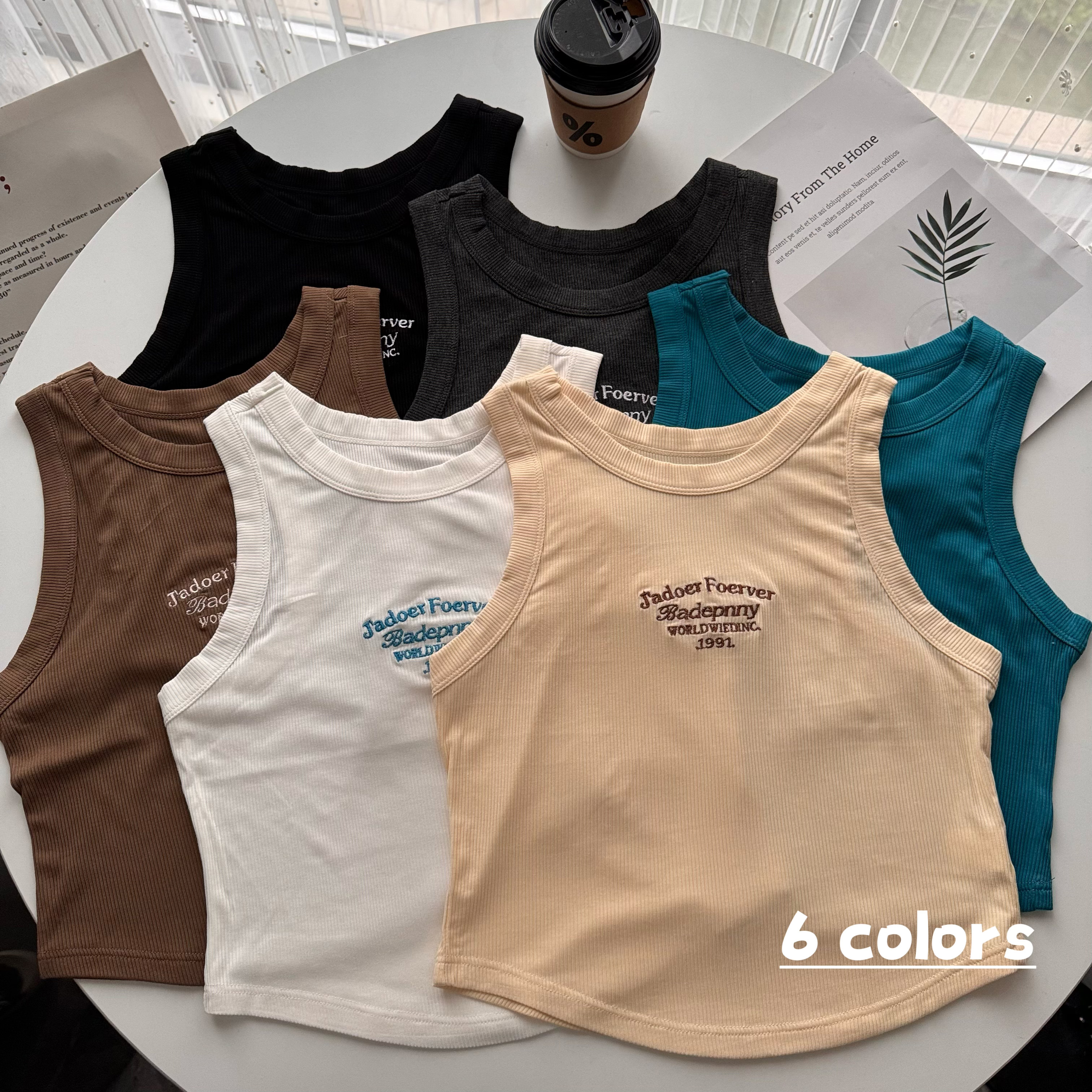 Real shot of summer sweet and spicy pure desire embroidered letters versatile vest for women pure cotton slim bottoming outer top