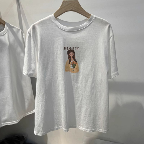 韩国东大门新款减龄圆领印花上衣短袖T恤女