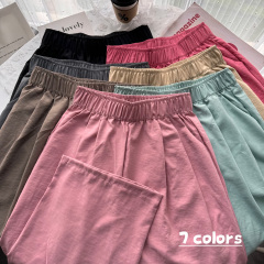 Real shot of versatile loose slimming floor-length pants in summer, high-waisted straight pants, thin casual wide-leg pants